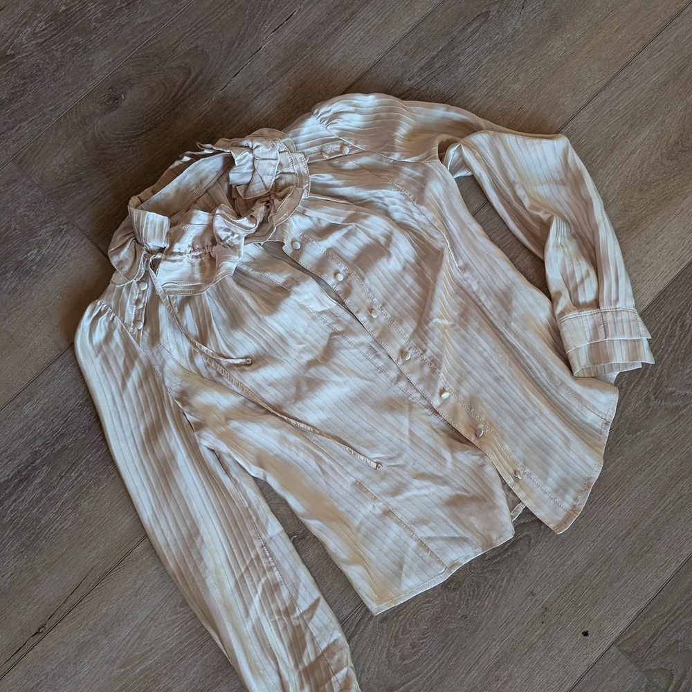 Striped Cream Blouse with Ruffle Collar